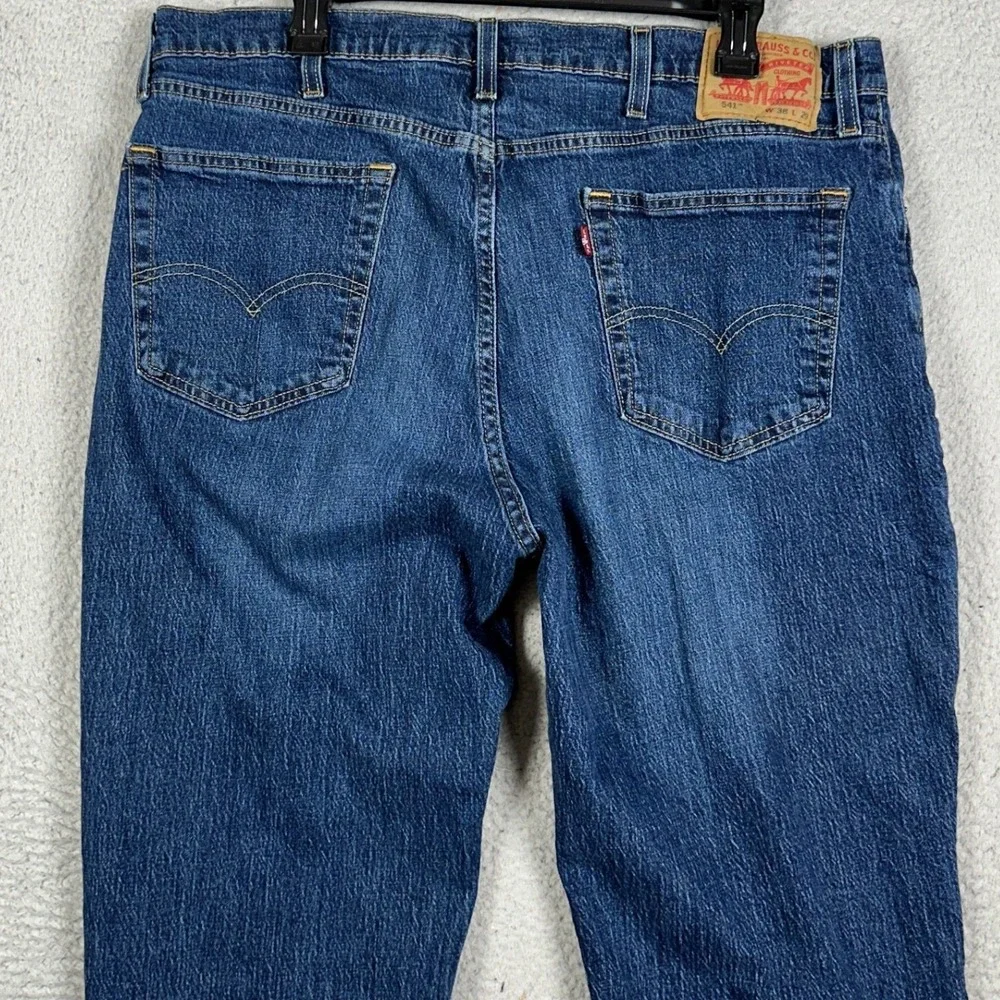 Levis 541 Jeans Mens 38X29 Blue Athletic Fit Tapered Distressed Stretch Denim